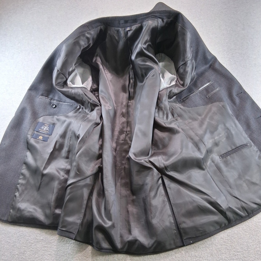 M&S Sartorial Suit Jacket 42R Charcoal Grey Wool Regular Fit Blazer Double Vent - Picture 8 of 9